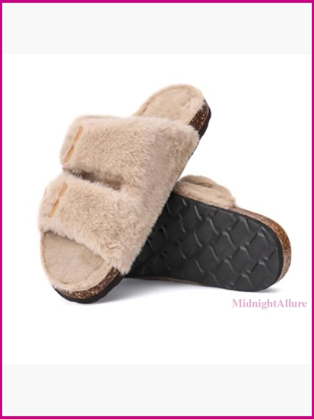 Faux Fur Slippers Women's Open Toe Slides Arch Support Indoor Outdoor - Picture 5 of 6